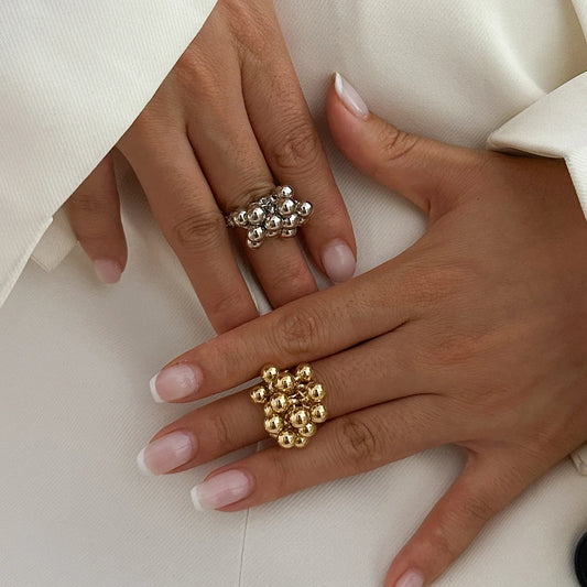 “IngeSight.Z creative CCB small ball ring for women and men, irregular metal open ring, trendy punk couple jewelry.”