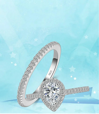 “925 Sterling Silver Teardrop Zircon Engagement and Wedding Ring Set for Women.”