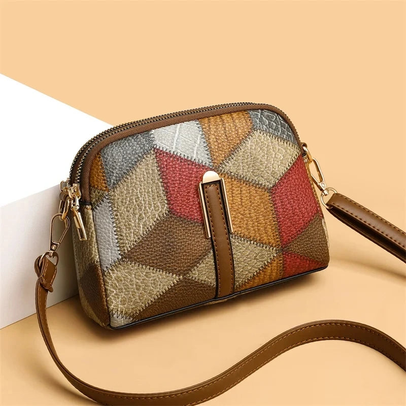 “Luxury women’s plaid handbag, stitching design, shoulder messenger tote, stylish and versatile.”