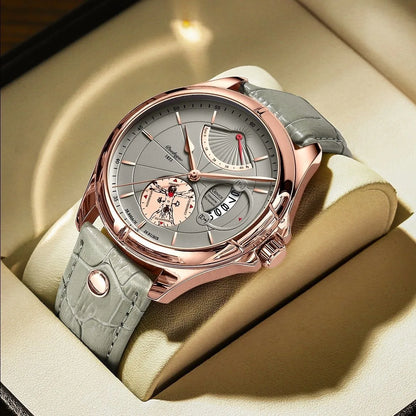 “Luxury Men’s Quartz Watch Waterproof Luminous Date Leather Fashion Wristwatch”