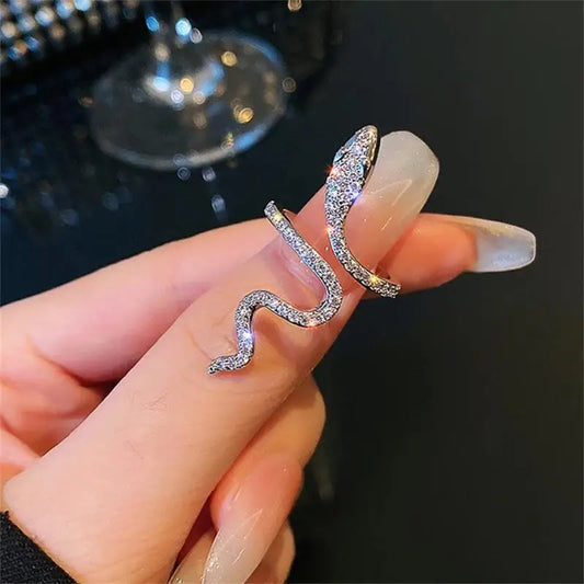 “Snake Ring – Micro Inlaid Zircon, Simple Design, Fashion Index Finger Ring for Women”