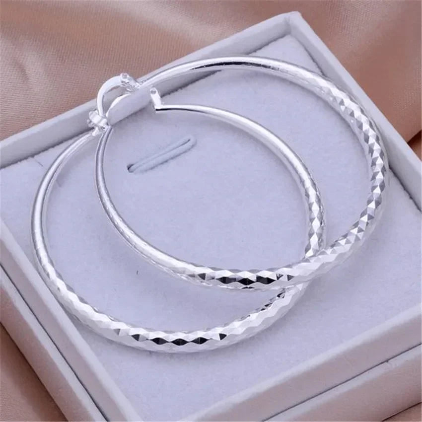 “925 Sterling Silver Circle Hoop Earrings - 5CM Fashion Jewelry for Women.”