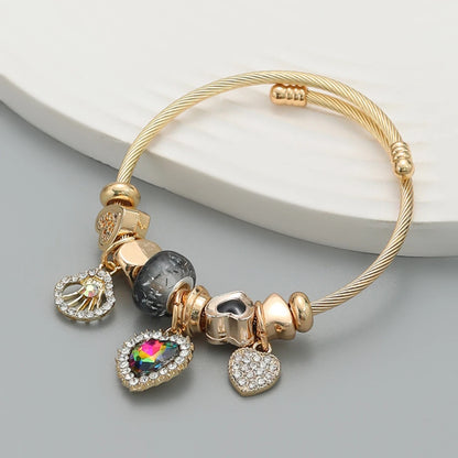 “Fashion Multi-Element Stainless Steel Circle Beaded Love Bracelet, Perfect Women’s Gift”