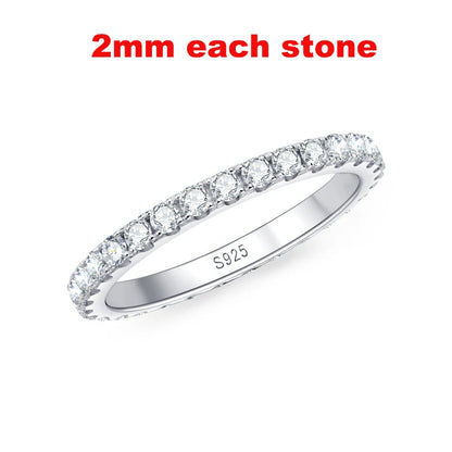 “Full Moissanite wedding band, 2-5mm, 925 sterling silver, classic eternity ring.”
