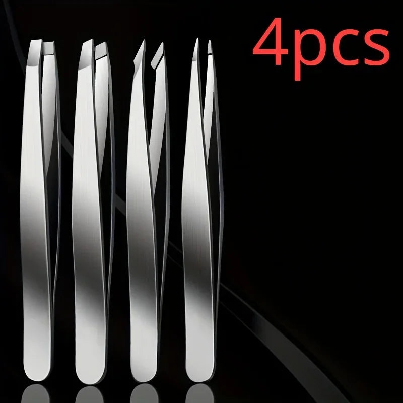 “4pcs Professional Tweezers Set, Perfect for Effortless Eyebrow and Splinter Removal.”
