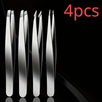 “4pcs Professional Tweezers Set, Perfect for Effortless Eyebrow and Splinter Removal.”