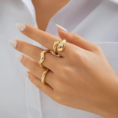 “3Pcs Geometric Wave Shaped Ring Set – Trendy, Irregular, Adjustable Open Rings for Women”