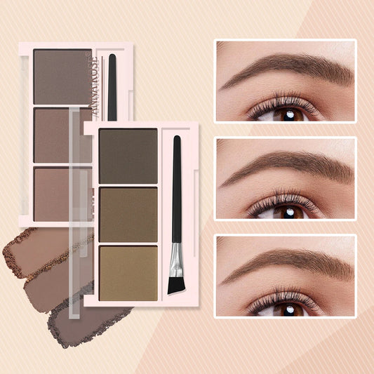 “Three-color waterproof eyebrow powder, natural, long-lasting, sweat-proof, 3D eyebrow shaping.”