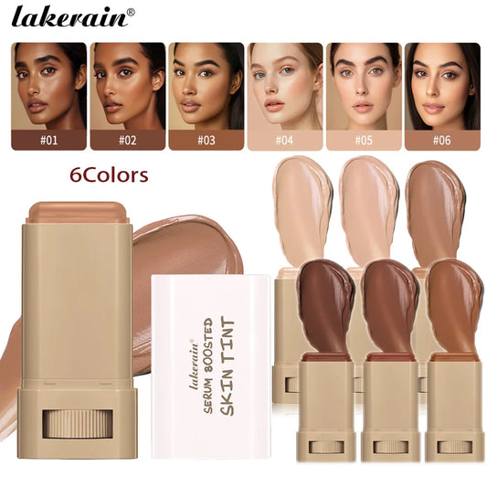 “Smooth Foundation Stick: High Coverage, Skin-Boosting Balm Serum, Travel-Friendly Bronze Tint.”