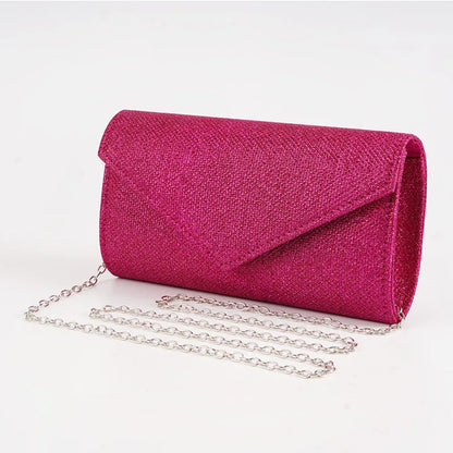 “Glitter Evening Bag for Women, Shiny Silver Party Clutch with Chain Strap.”
