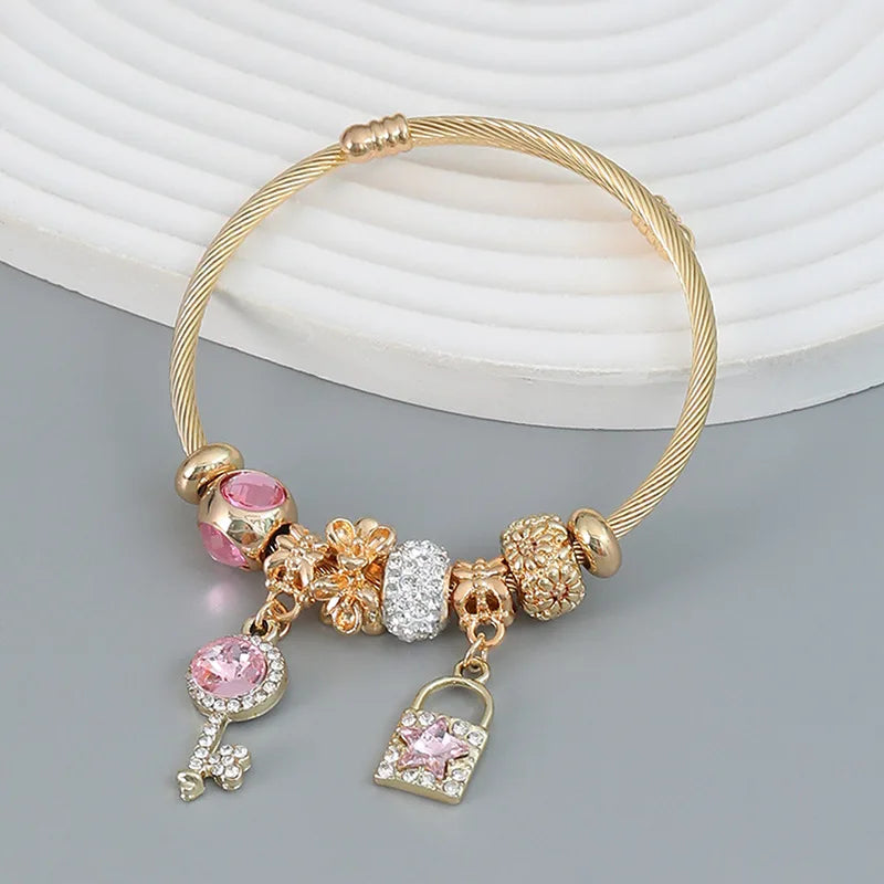 “Fashion Multi-Element Stainless Steel Circle Beaded Love Bracelet, Perfect Women’s Gift”