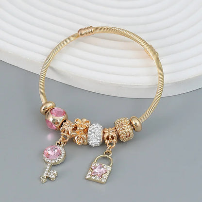“Fashion Multi-Element Stainless Steel Circle Beaded Love Bracelet, Perfect Women’s Gift”