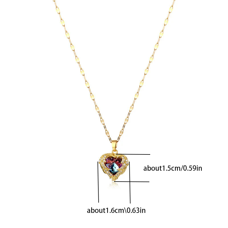 “Top Luxury Colorful Crystal Ocean Heart Pendant Necklace - 316L Stainless Steel Jewelry.”