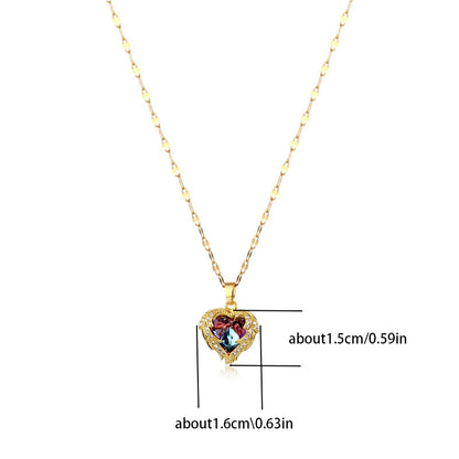 “Top Luxury Colorful Crystal Ocean Heart Pendant Necklace - 316L Stainless Steel Jewelry.”