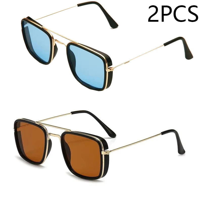 “Fashion metal square-frame sunglasses, retro European style, UV protection, Korean-inspired design.”