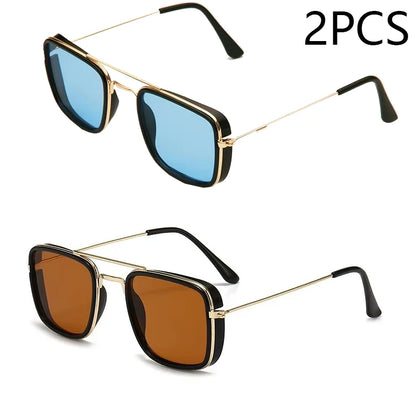 “Fashion metal square-frame sunglasses, retro European style, UV protection, Korean-inspired design.”