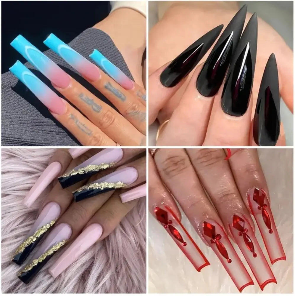 “240Pcs Clear Extra Long C Curve Nail Tips, Acrylic Gel DIY Professional Kit.”