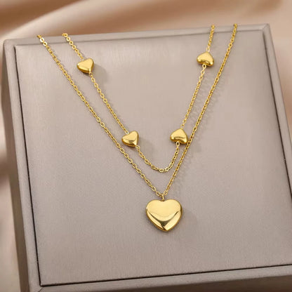 “316L Stainless Steel Heart Necklace - Multilayer Gold Goth Jewelry.”