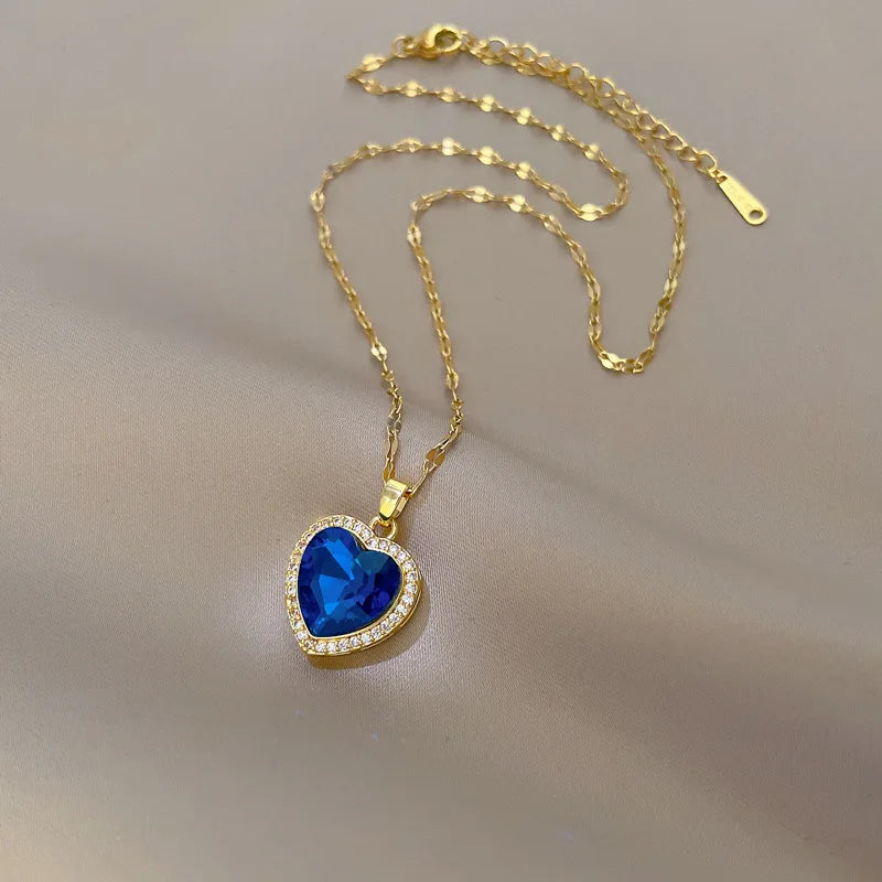“Women’s 316L Stainless Steel Heart Pendant with Big Blue Zircon Stylish Gift”