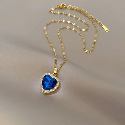 “Women’s 316L Stainless Steel Heart Pendant with Big Blue Zircon Stylish Gift”