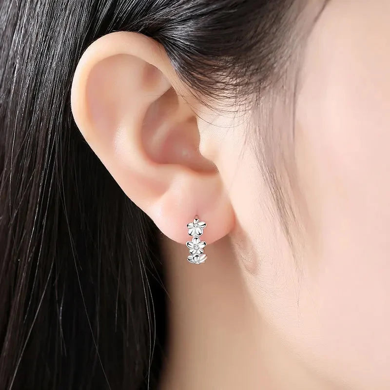 “925 Sterling Silver Needle Earrings - Crystal Zircon Flower Design Jewelry.”