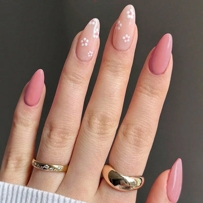 “24PCS Medium Stiletto Pink Press-On Nails – Full Cover Fake Nail Set with Love Design”