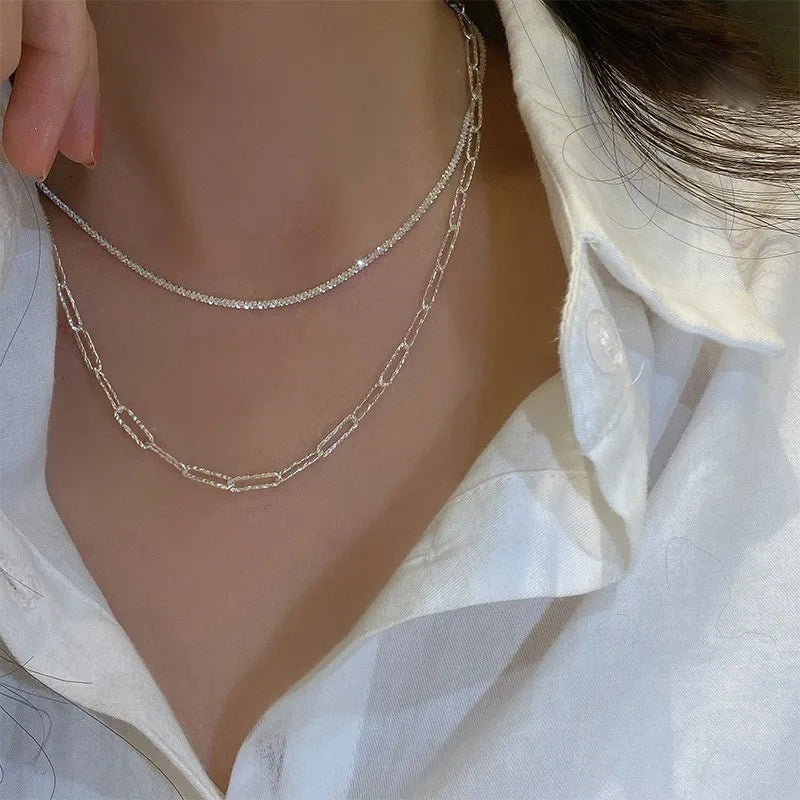 “Silver Sparkling Necklace for Women - Trendy Korean Choker Jewelry.”