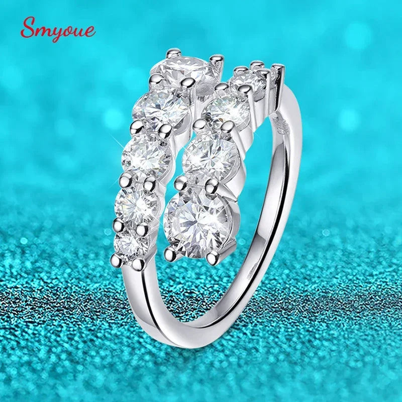 “Full Moissanite ring, 10 gems, 925 sterling silver, flawless wedding band.”