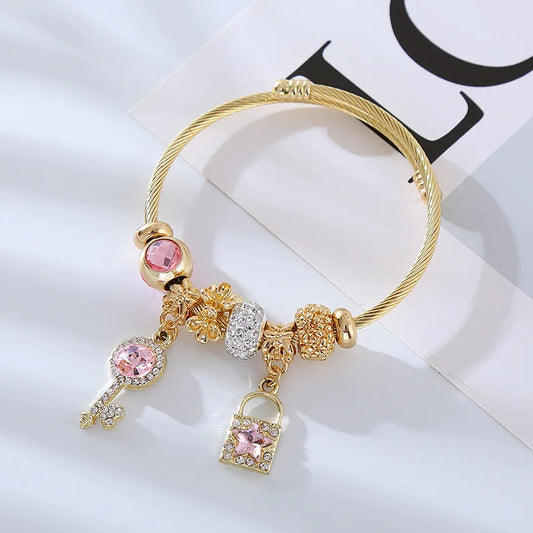 “Fashion Women Stainless Steel Multi Element Pan Family Bracelet Daily Party Gift”