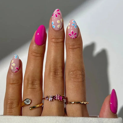 “24Pcs Matte Almond Press-On Nails – Autumn Winter Rose Leaf Design, Full Cover with Glue”