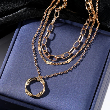 “IPARAM Gold Multi-Layered Chain Necklace – Vintage Circle Pendant, Fashion Jewelry for Women & Girls”