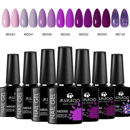“7-piece gel polish set for DIY nail art, long-lasting soak-off UV gel.”