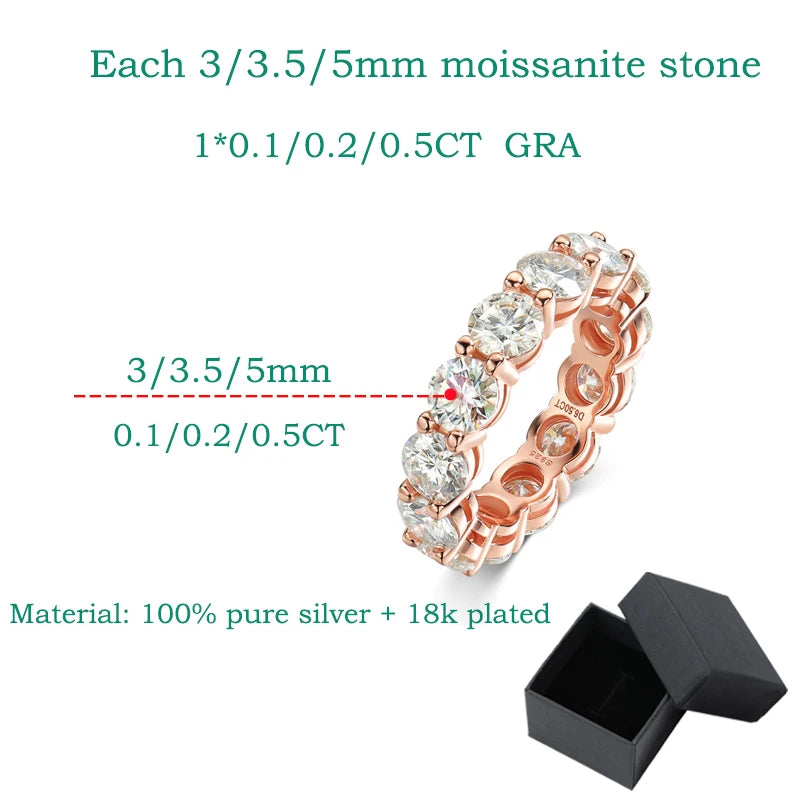 “Rose Gold Color Moissanite Rings 3-5mm Women Wedding 925 Sterling Silver Jewelry.”