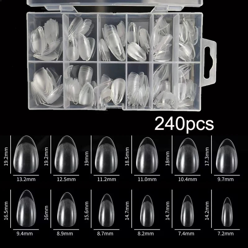“240Pcs Half Matte XXS Almond Nail Tips Full Cover Soft Gel False Nails”
