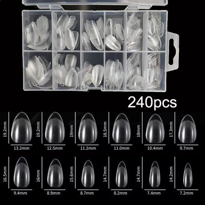 “240Pcs Half Matte XXS Almond Nail Tips Full Cover Soft Gel False Nails”