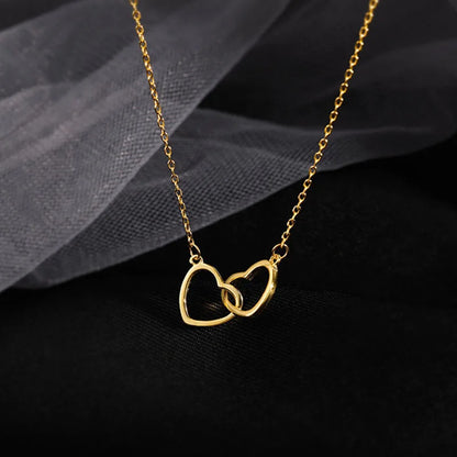 “Classic Double Heart Pendant Necklace – Gold Plated Stainless Steel, Fashion Jewelry for Women & Girls”