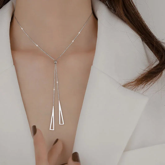 “Tassel Necklace for Women - Gold/Silver Triangle Pendant Long Necklace.”