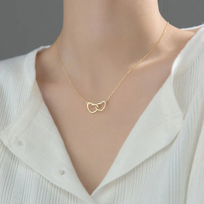 “Classic Double Heart Pendant Necklace – Gold Plated Stainless Steel, Fashion Jewelry for Women & Girls”