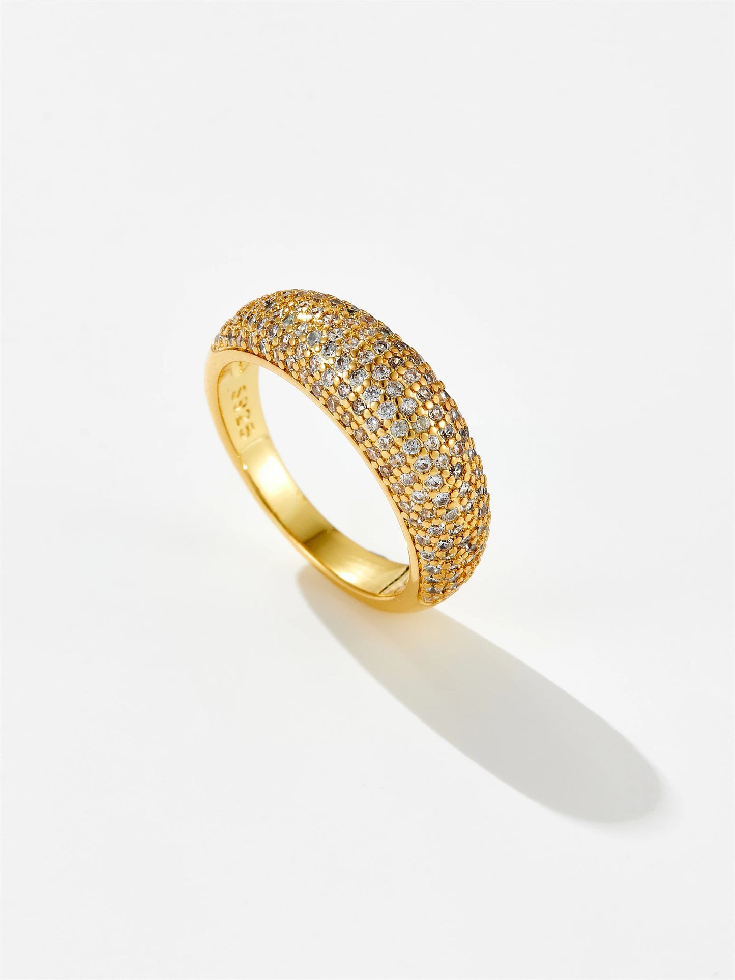 “925 Sterling Silver Thin Dome Ring, Pave Zircon, Elegant Women’s Party Jewelry.”