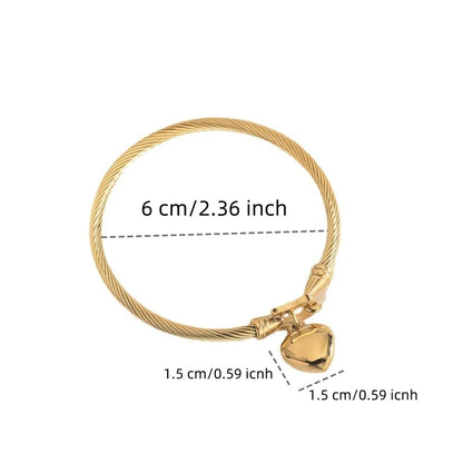 “18k Gold Color Stainless Steel Heart Pendant Charm Bangle Bracelets For Men Women”