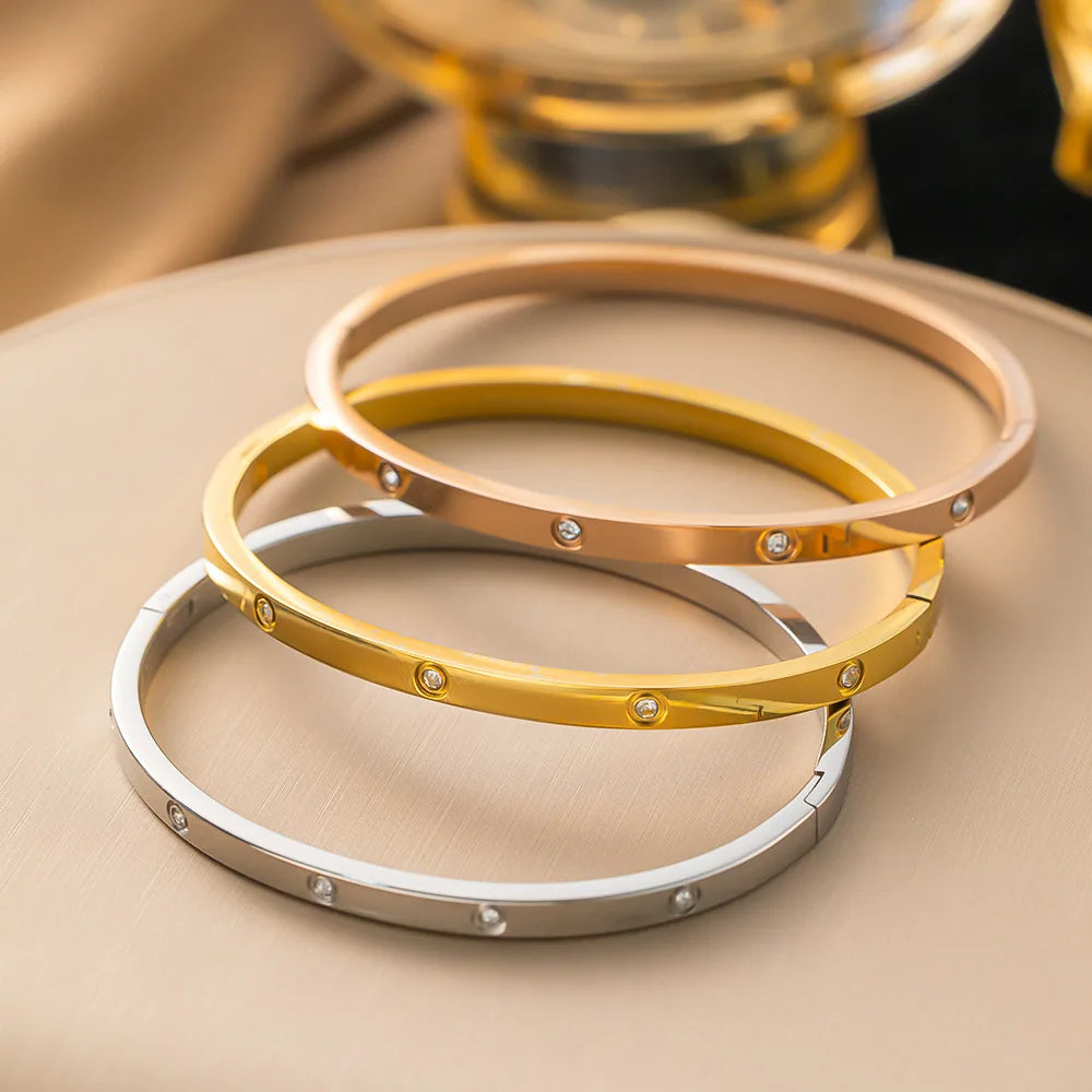 “Fashion Stainless Steel Cubic Zirconia Bracelet Couple Holiday Party Everyday Jewelry Gift”