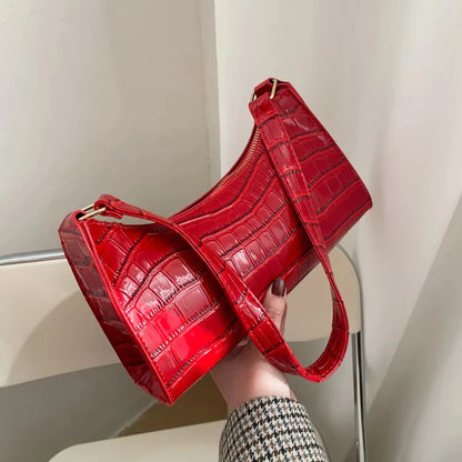“Fashion PU Leather Bags for Women, Alligator Pattern Small Underarm Messenger Purse.”