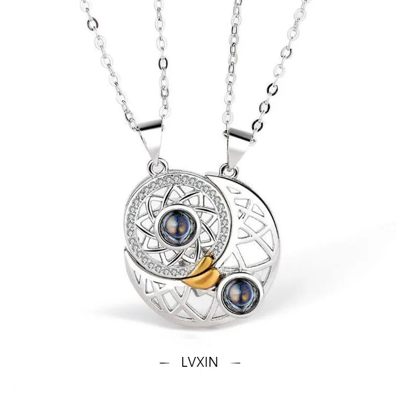 “Simple Couple Pendant Necklace – Electrocardiogram & Magnetic Heart Design, Valentine’s Day Gift”