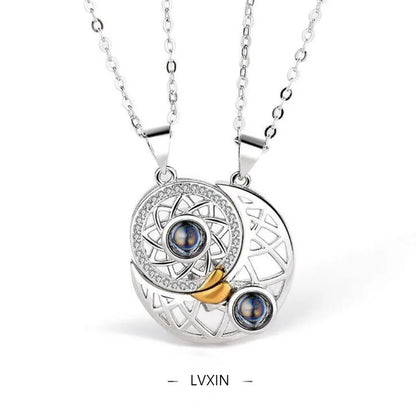 “Simple Couple Pendant Necklace – Electrocardiogram & Magnetic Heart Design, Valentine’s Day Gift”