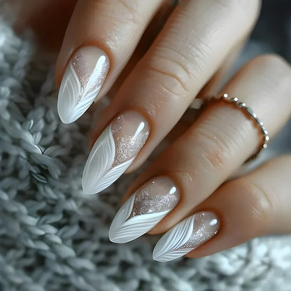 “24Pcs Matte Almond Press-On Nails – Autumn Winter Rose Leaf Design, Full Cover with Glue”