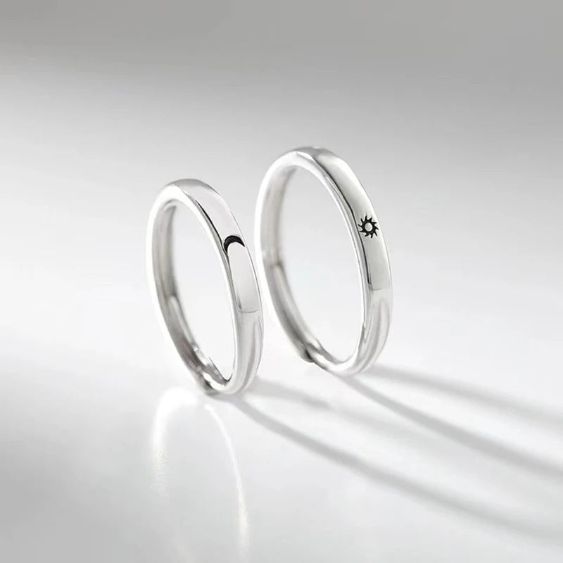 “Simple Couple Rings - Silver Sun & Moon Adjustable Open Ring for Men & Women.”
