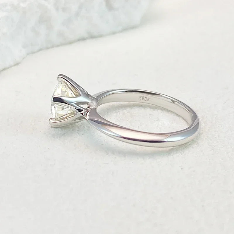 “5-carat Moissanite ring, sterling silver, white gold, D color, engagement jewelry.”