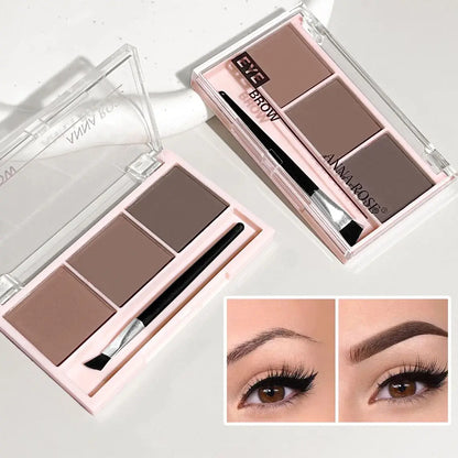 “3-Color Brow Powder Set with Brush, long-lasting, natural, versatile contour, color-resistant makeup.”