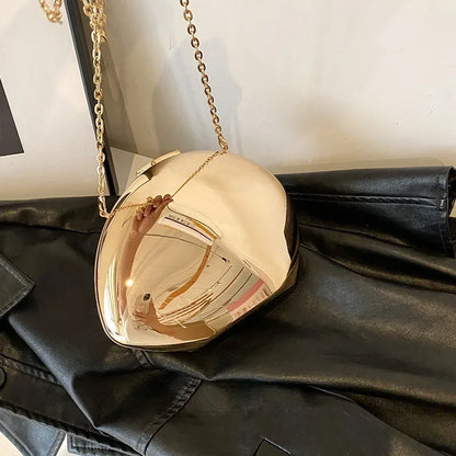 “Designer Acrylic Shell Clutch, Shiny Gold Silver Evening Crossbody Party Bag”