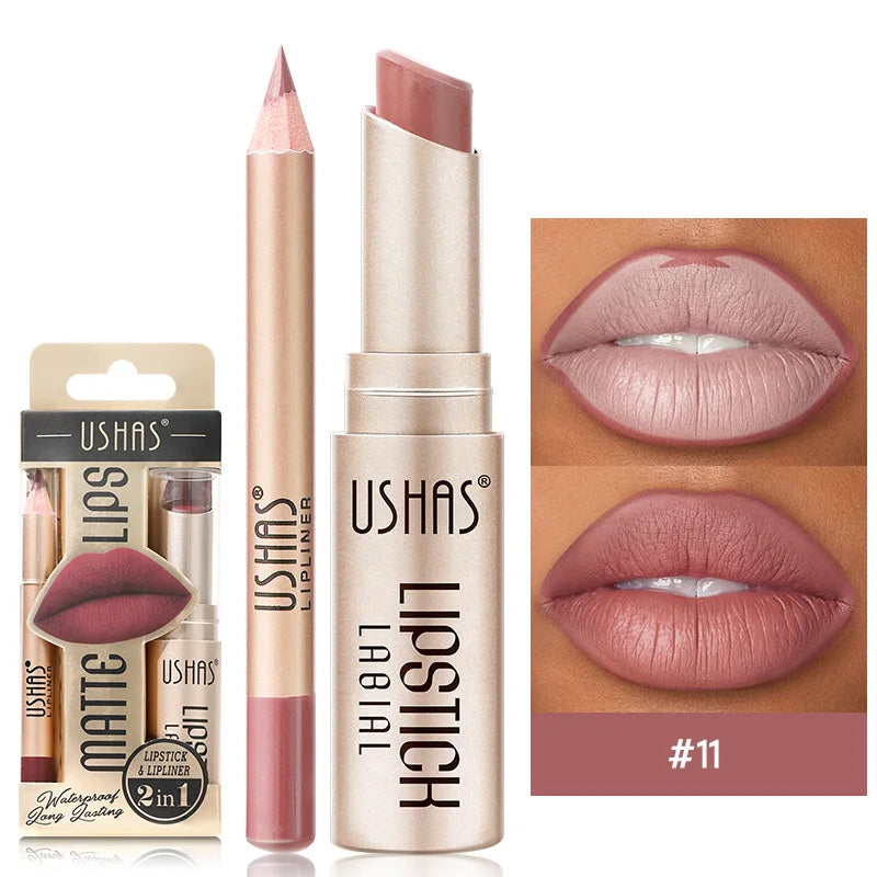 “12-color lip liner and matte lipstick set, long-lasting, easy coloring.”